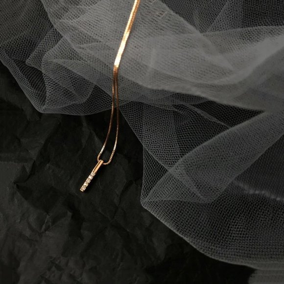 Gold Diamond Strip 925 Sterling Silver Necklace - Picture 9 of 14